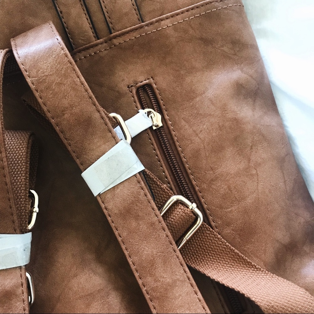 Laser Cut Brown Faux Leather Backpack - Picture 4 of 8